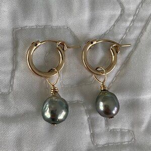 Tahitian pearl huggie hoops earrings